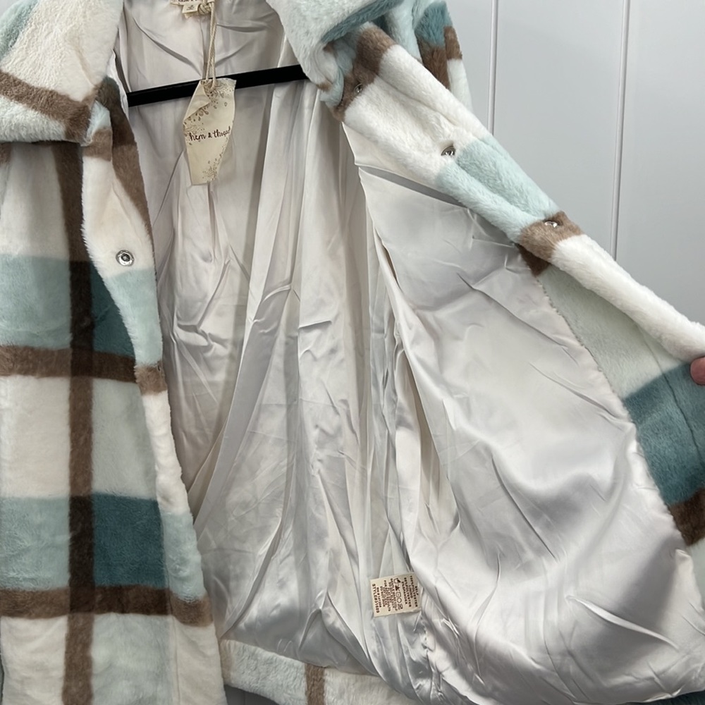 🆕Hem & Thread Fleece Jacket Plaid Colorblock Teal/Robins Egg Blue & Cream NWT - Picture 9 of 13